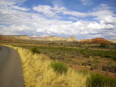 Scenic landscape from side of country road in Utah USA