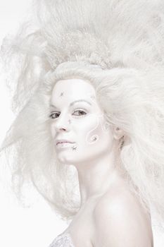 Portrait of a Woman with White Wig Posing as The Snow Queen