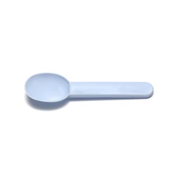 blue plastic spoon on a white background