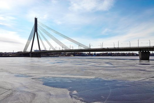 Bridge in Riga over the frozen Daugava river
