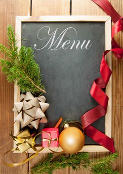 Christmas menu board with decorations