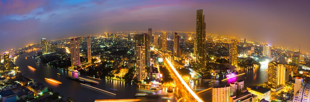 Panorama view of Bangkok city at nighttime