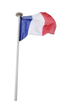 National French symbol with the flag of France waving isolated on pure white background.