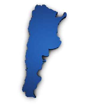 Shape 3d of Argentina map colored in blue and isolated on white background.