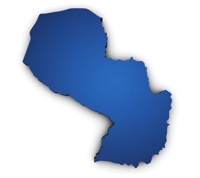 Shape 3d of Paraguay map colored in blue and isolated on white background.