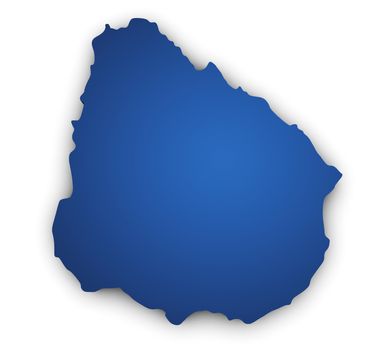 Shape 3d of Uruguay map colored in blue and isolated on white background.