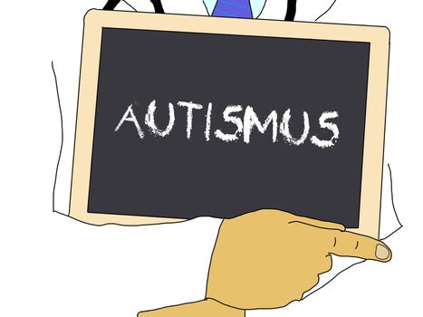 Illustration: Doctor shows information: autism in german
