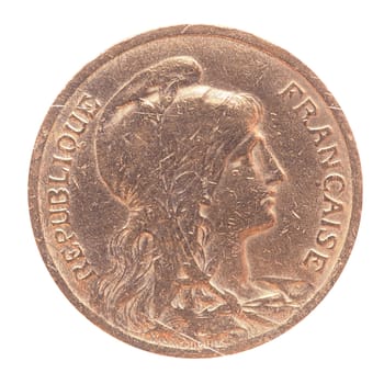 Ancient French coin from France isolated over white