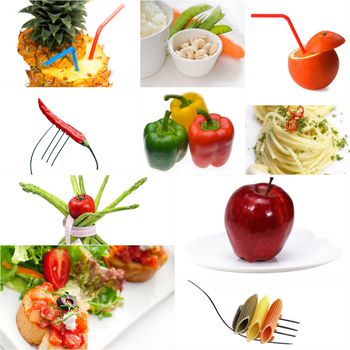 Organic Vegetarian Vegan dietetic  food collage  bright  mood