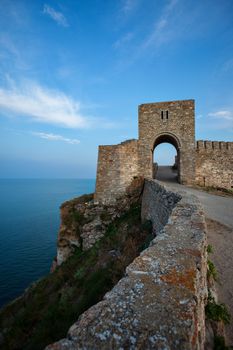 Blue sea and an ancient Kaliakra fortress on the Black see coast in Bulgaria, Europe.
