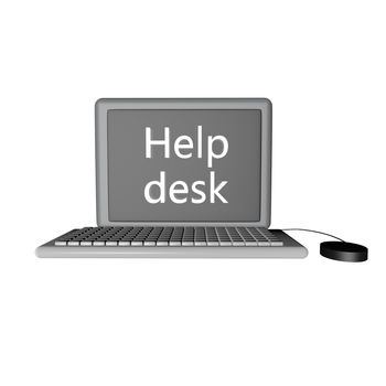 "Help desk" words over screen of laptop, 3d render