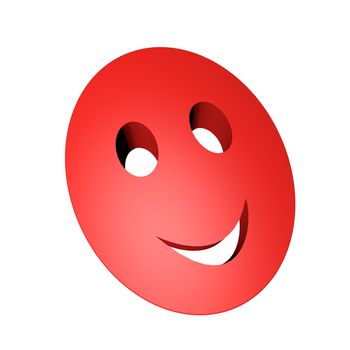 Red smiling mask, isolated over white, 3d render