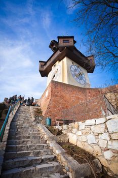 Graz, Austria - January 16, 2011: Uhrturm old clock tower in Graz, Styria, Austria