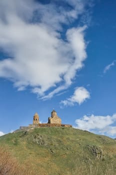 Scenic view of an old church in Kazbegi, Georgia