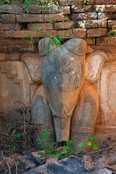 Elephant image on ruins of ancient Burmese Buddhist pagodas in the village of Indein on Inlay Lake in Shan State, Myanmar (Burma).