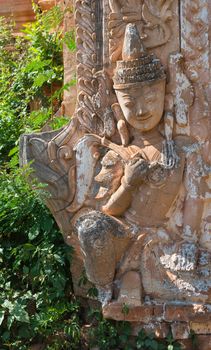 Detail of ancient Burmese Buddhist pagodas in the village of Indein on Inlay Lake in Shan State, Myanmar (Burma).