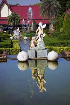 Cascade Fountains with Sculptures in Nong Nooch Garden.  Thailand, Pattaya November 26, 2014