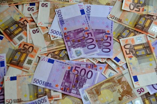 Banknotes of five hundreds euros and fifties euros