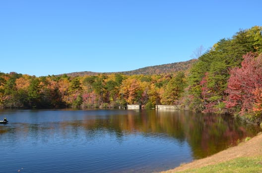 A mountain lake in the fall of the year. Located in North Carolina