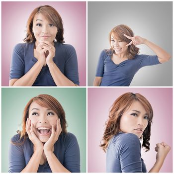 Collection of Asian woman face, closeup portrait.