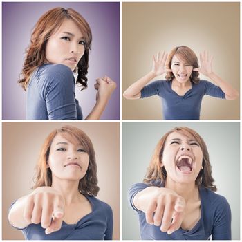 Collection of Asian woman face, closeup portrait.