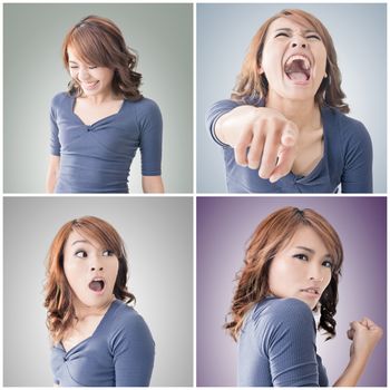 Collection of Asian woman face, closeup portrait.