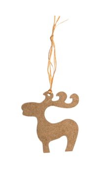 Christmas wooden toy deer on a white background