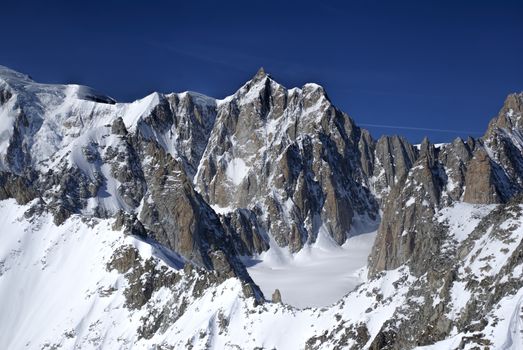 Scenic view of snowy mountains from the top in Valle Blanche