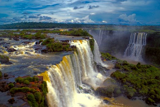 Aerial view of Iguazu waterfalls in Argentina              