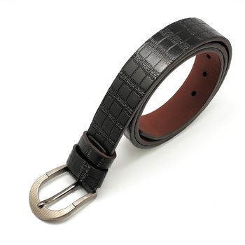 leather men's belt with silver buckle isolated on white background