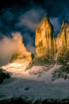 Picturesque view of Torres del Paine in south American Andes                   