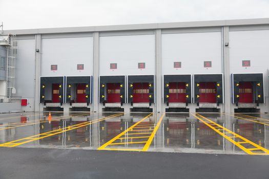 Loading dock cargo doors at big warehouse