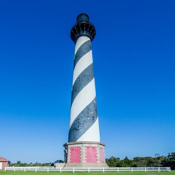 Cape Hatteras lighthouse at its new location near the town of Buxton on the Outer Banks of North Carolina