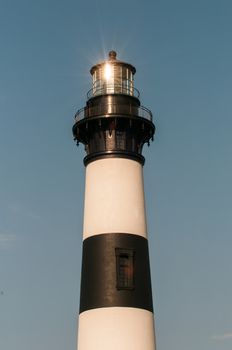 Black and white striped lighthouse at Bodie Island on the outer banks of North Carolina