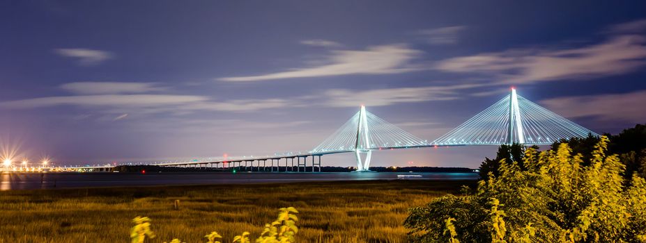 cooper river bridge at night in charleston south carolina