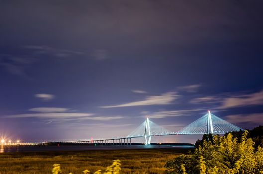 cooper river bridge at night in charleston south carolina