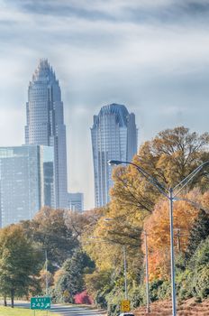 charlotte north carolina skyline during autumn season