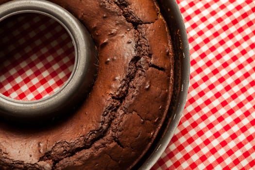 Freshly baked Chocolate cake in a baking pan