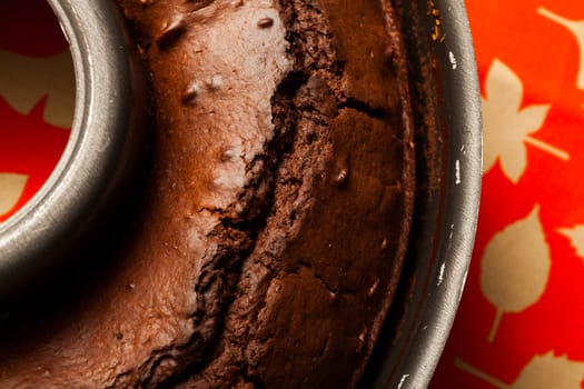 Freshly baked Chocolate cake in a baking pan