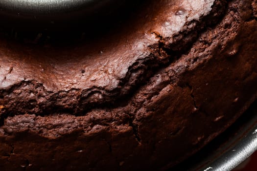 Freshly baked Chocolate cake in a baking pan