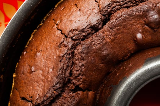 Freshly baked Chocolate cake in a baking pan