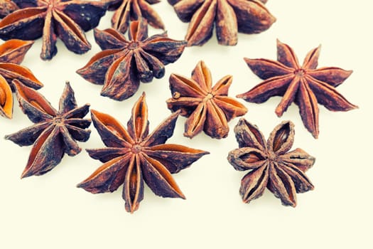 Anise stars on a white background