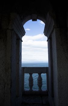 View of an ocean scene through archway