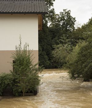 Flooded house, the water was very fast .. Location is Slovenia