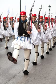 THESSALONIKI, GREECE - OCT 27:100th liberation anniversary from the City's 500 years Ottoman Empire Occupation; flown of the Greek flag on the White Tower on Oct 27, 2012 in Thessaloniki, Greece