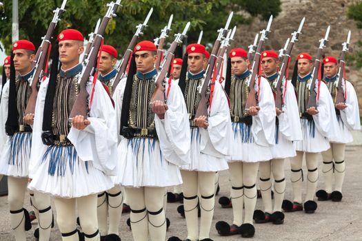 THESSALONIKI, GREECE - OCT 27:100th liberation anniversary from the City's 500 years Ottoman Empire Occupation; flown of the Greek flag on the White Tower on Oct 27, 2012 in Thessaloniki, Greece