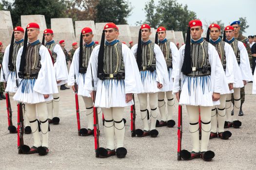 THESSALONIKI, GREECE - OCT 27:100th liberation anniversary from the City's 500 years Ottoman Empire Occupation; flown of the Greek flag on the White Tower on Oct 27, 2012 in Thessaloniki, Greece