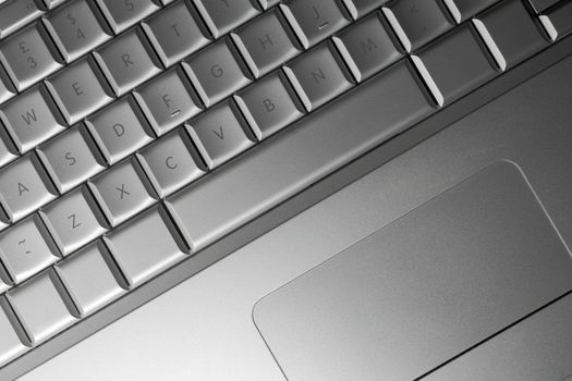 Keyboard of a notebook computer. White and black.