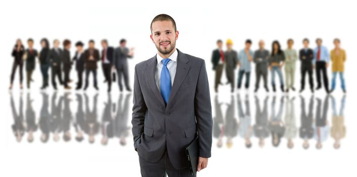 business man in front of a group of people