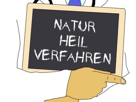 Illustration: Doctor shows information: naturopathic medicine in german